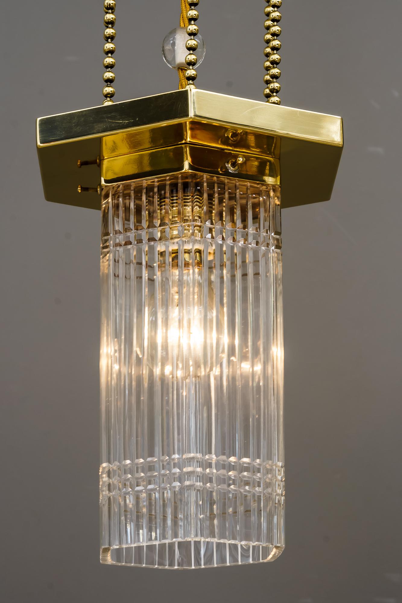 Hexagonal Art Deco Pendant with Original Glass Shade, Around 1920s For Sale 1