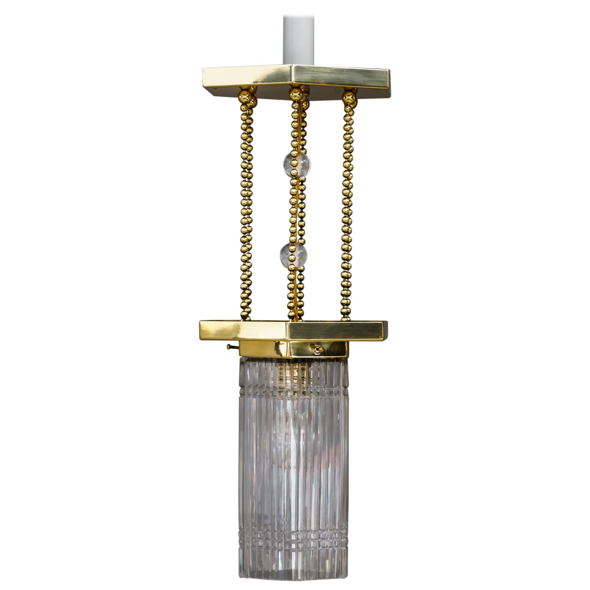 Lampe à suspension hexagonale Art déco avec abat-jour en verre d'origine, vers les années 1920