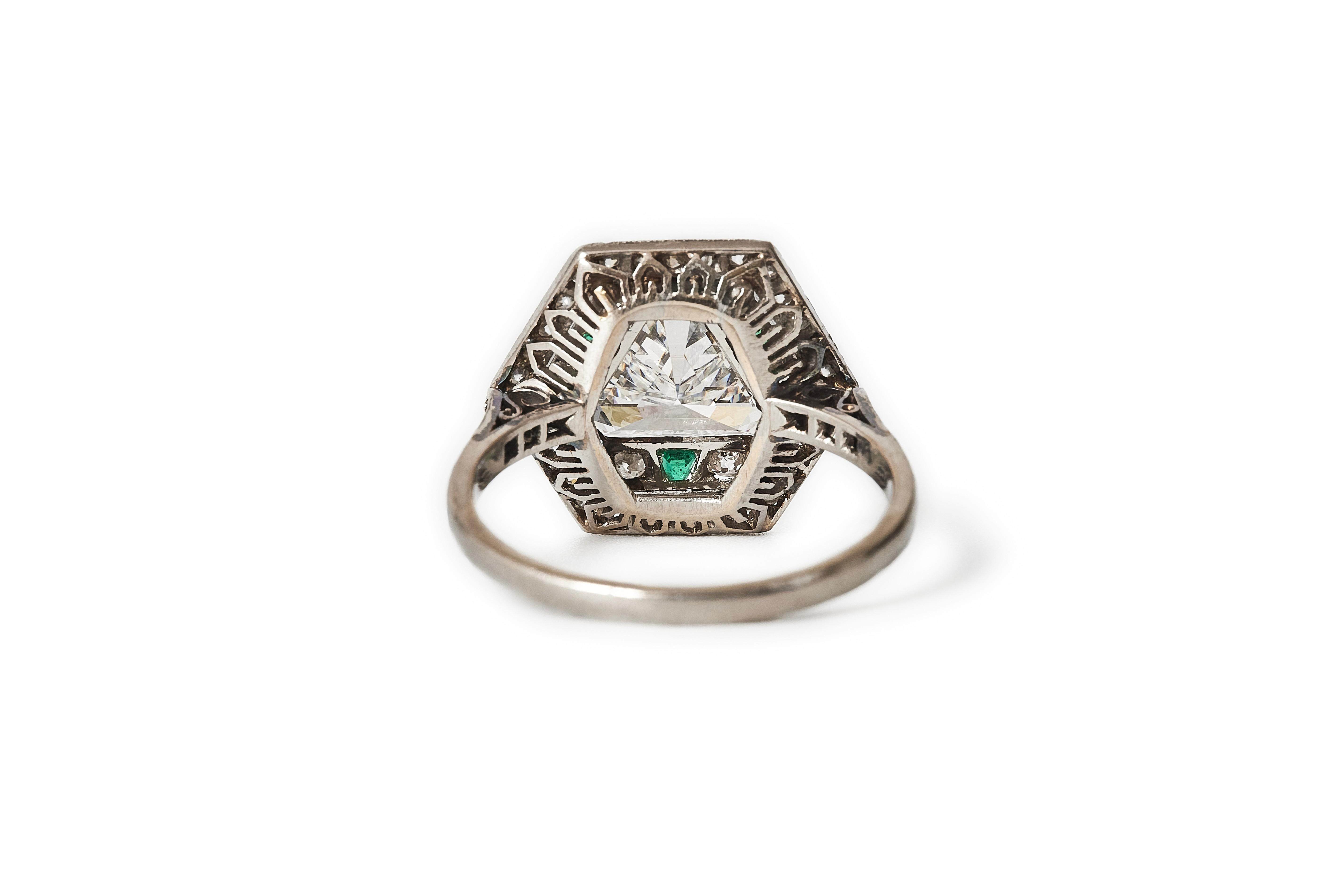 Bague hexagonale art déco avec un diamant de taille brillant de 1,8ct G/vvs, vers 1930. en vente 2