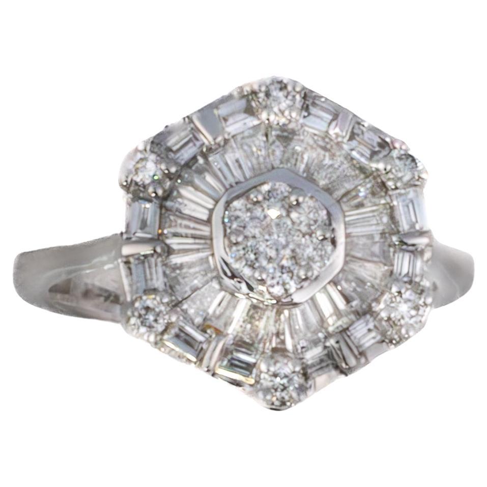 Hexagonal Baguette
Round Diamond Cluster Ring