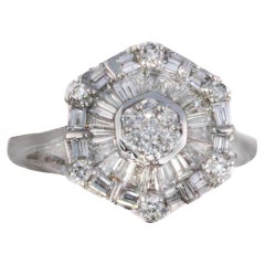 Hexagonal Baguette 
Round Diamond Cluster Ring