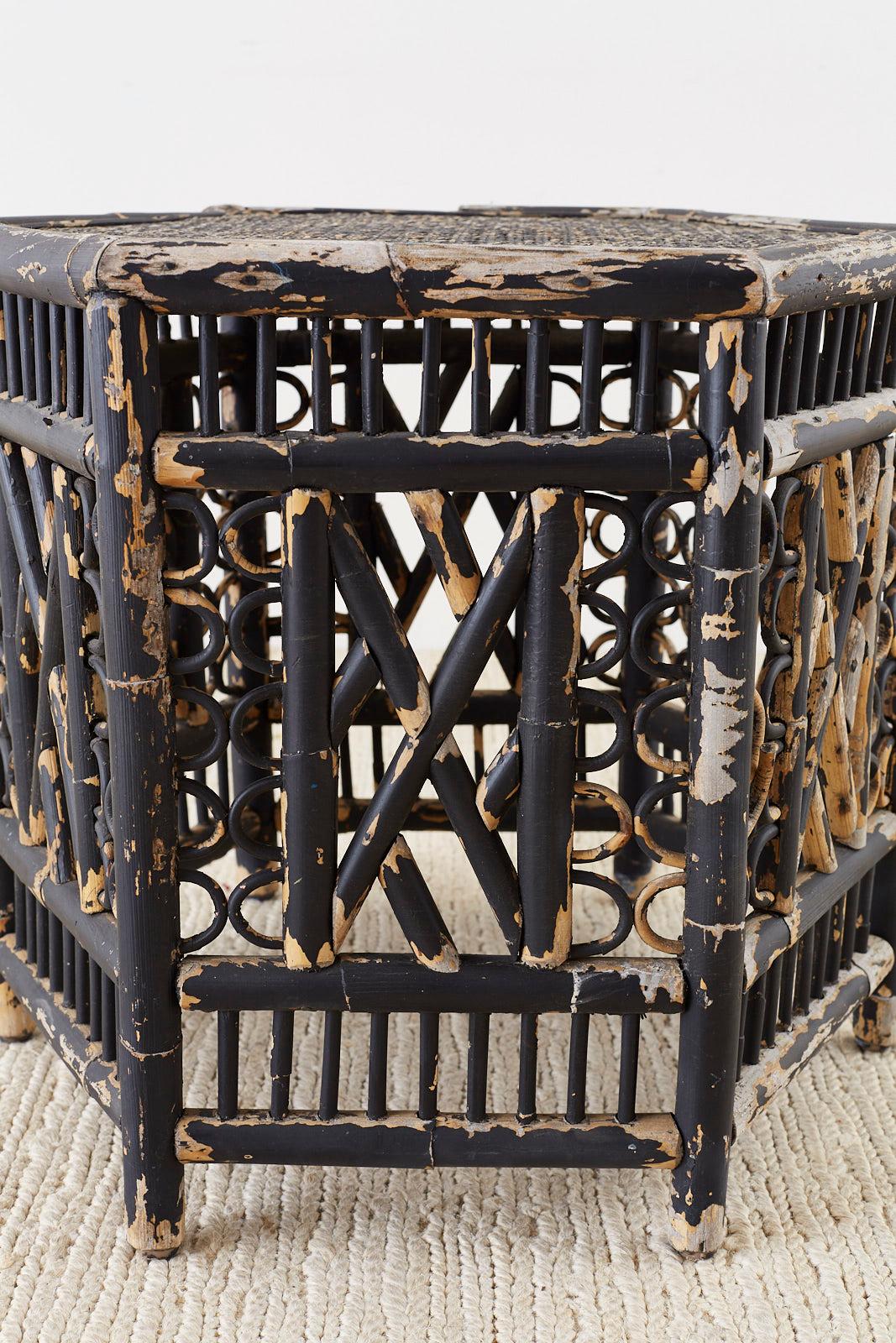 Hand-Crafted Hexagonal Bamboo Brighton Chinese Chippendale Drink Table