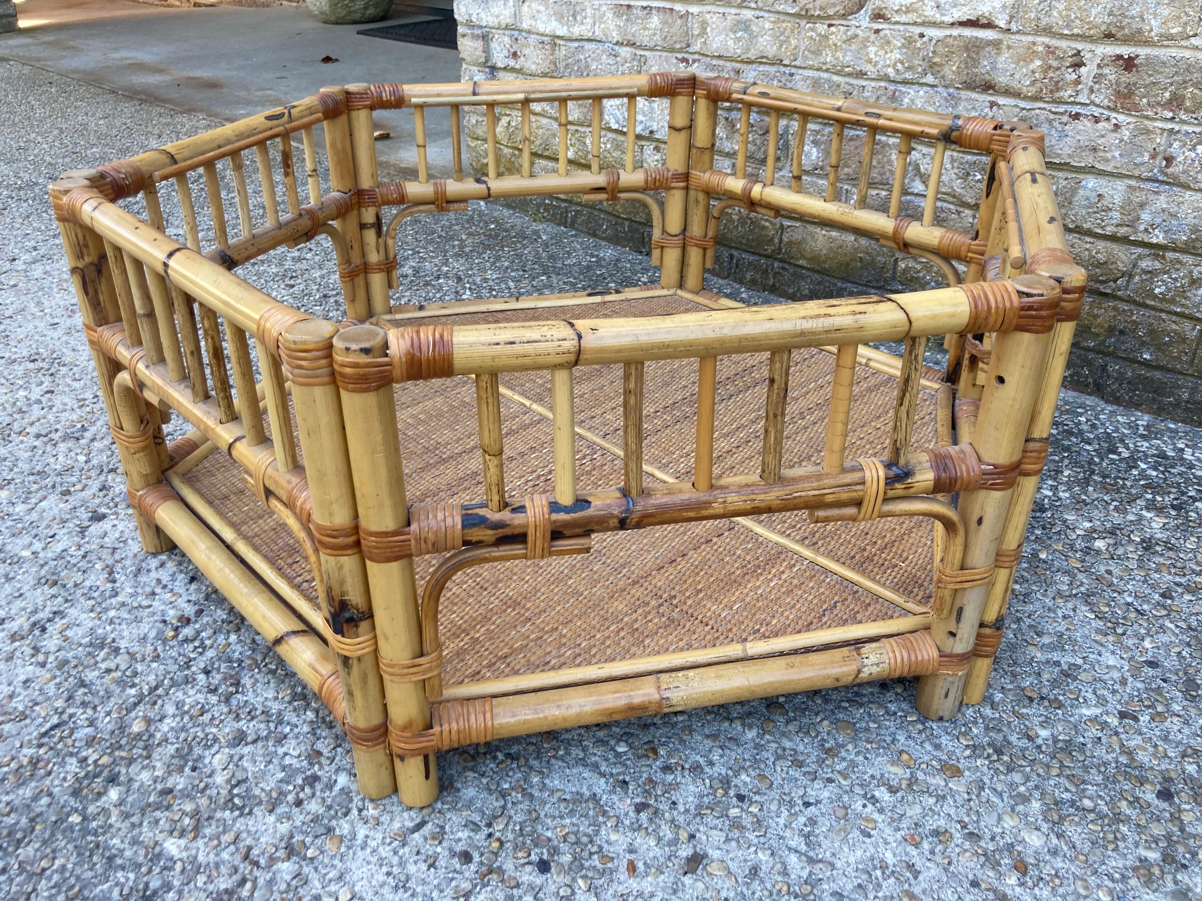 20th Century Hexagonal Bamboo Coffee Table For Sale