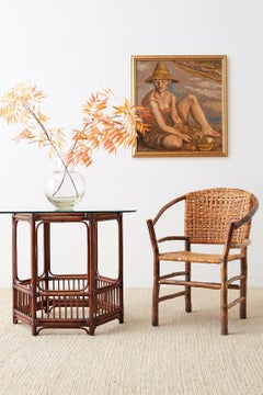 Hexagonal Bamboo Rattan Dining or Center Table