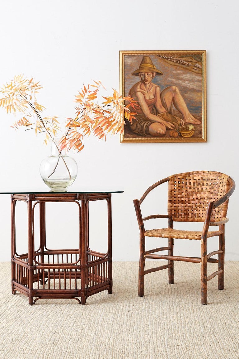 Hexagonal Bamboo Rattan Dining or Center Table For Sale at ...