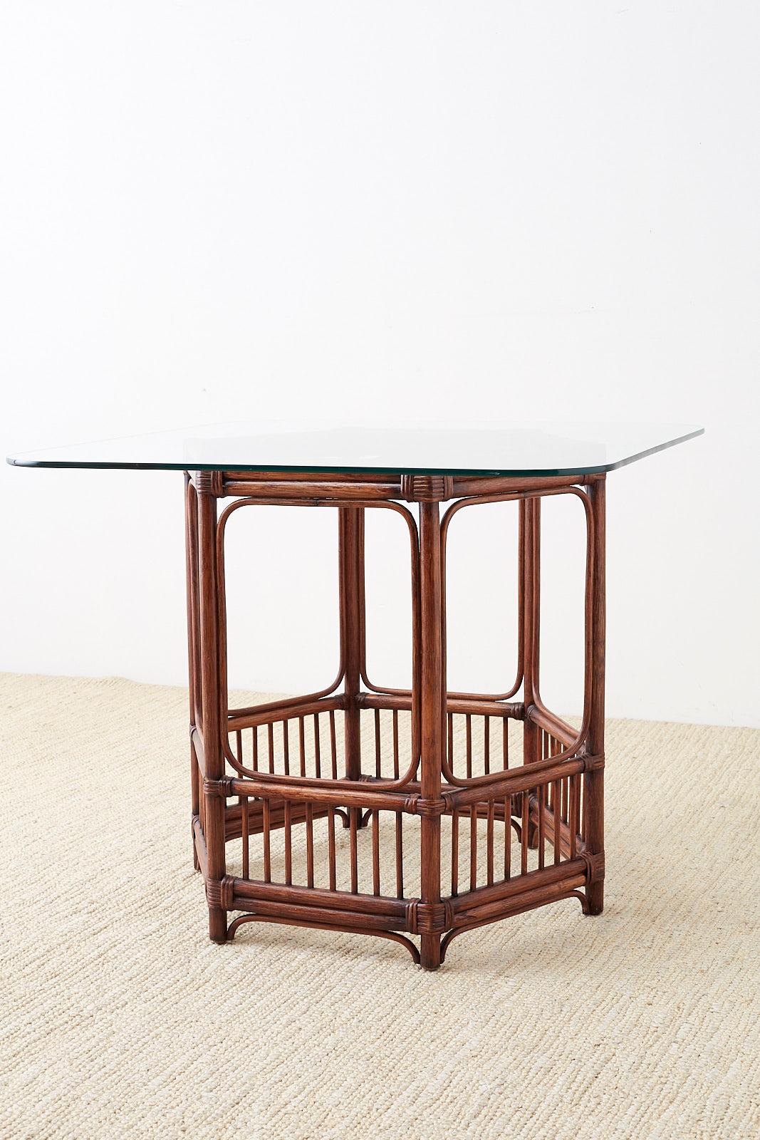 Asian Hexagonal Bamboo Rattan Dining or Center Table