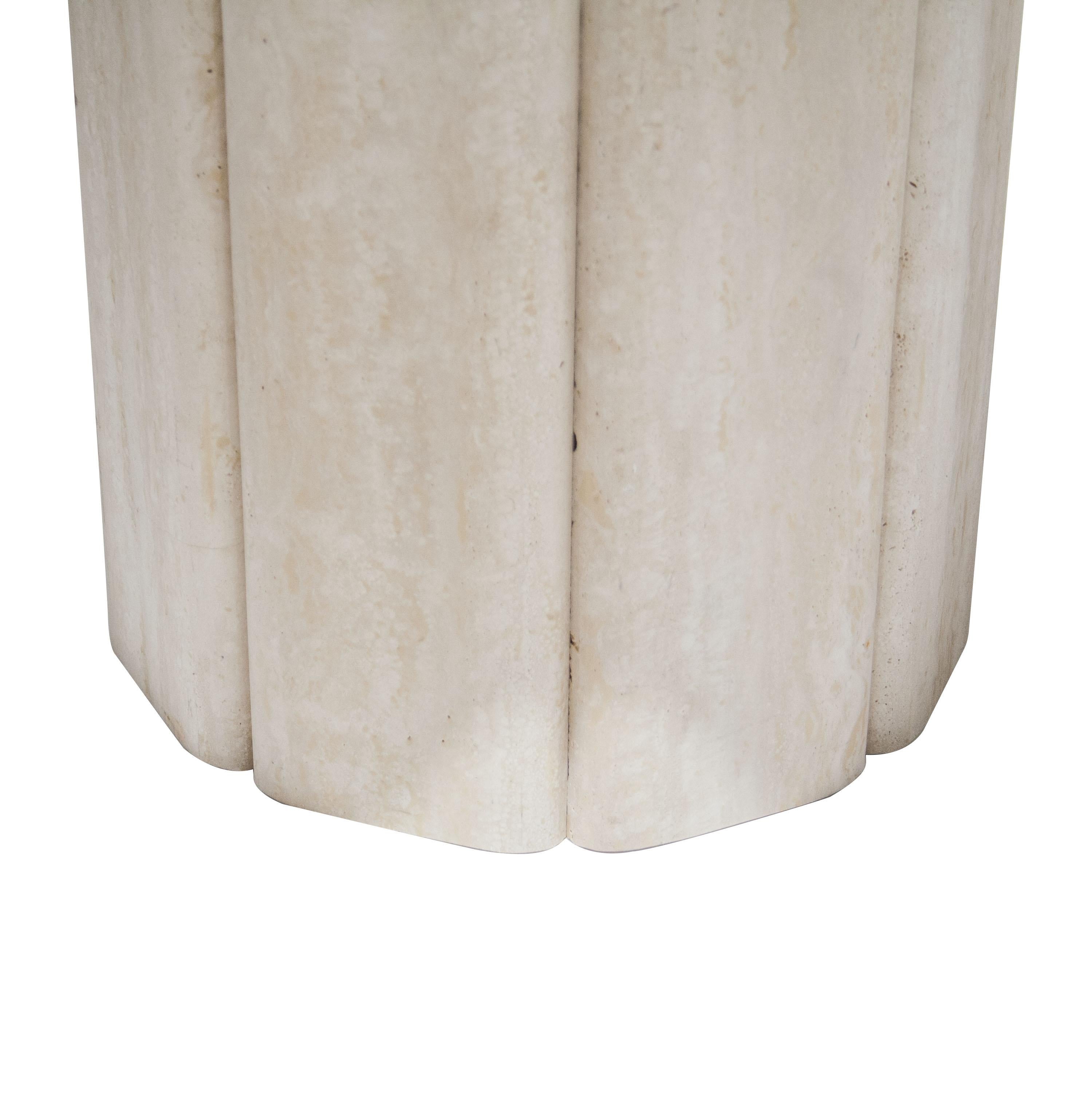 Late 20th Century Hexagonal Beige Travertine Marble Italian Pair of Side Tables, Italy, 1970