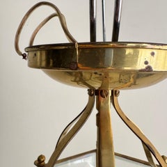 Hexagonal Beveled Glass Brass Lantern, Flush Mount