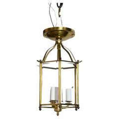 Hexagonal Beveled Glass Brass Lantern, Flush Mount