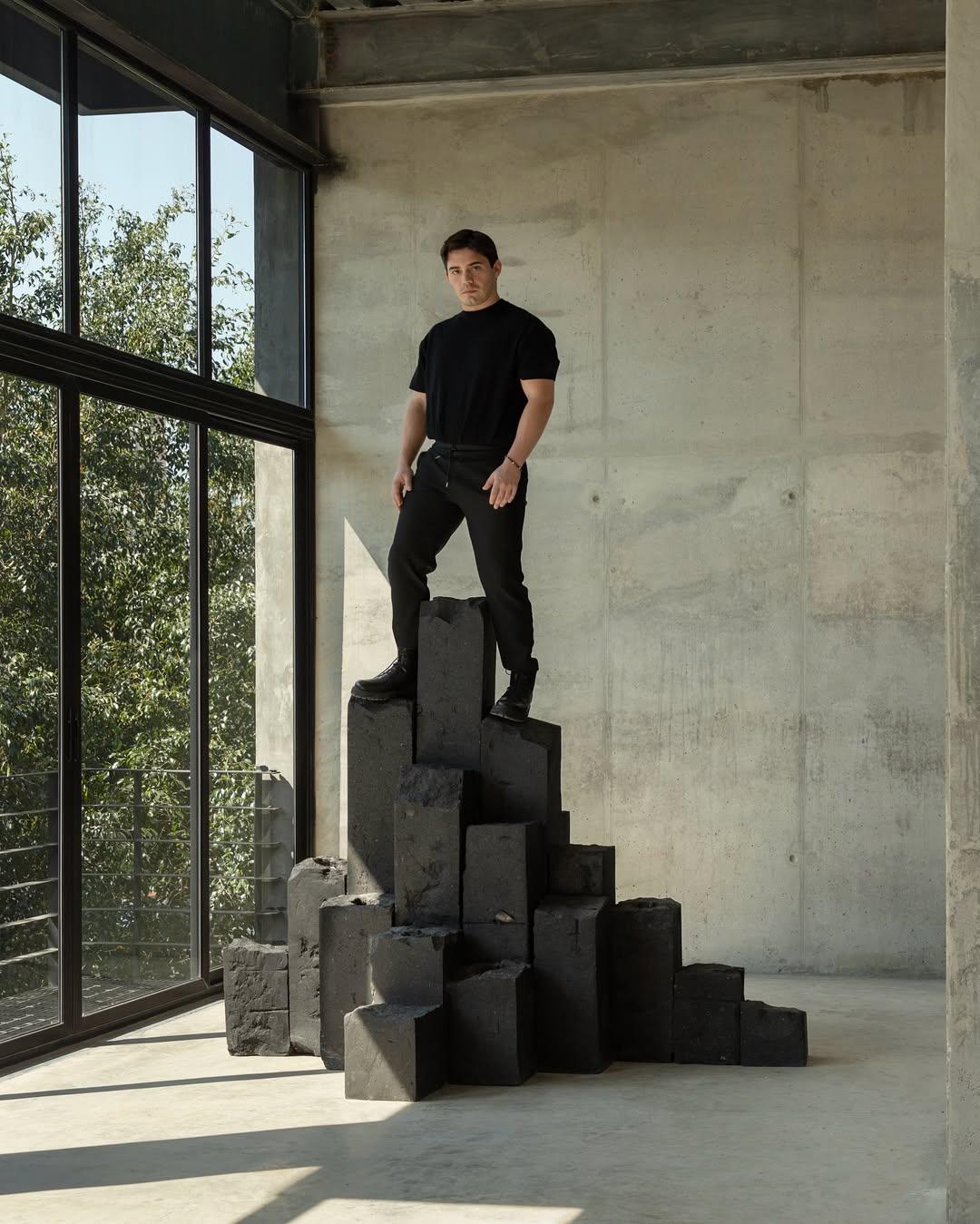 Hand-Crafted Hexagonal Black Basalt Columns Decorative Object by Andres Monnier For Sale