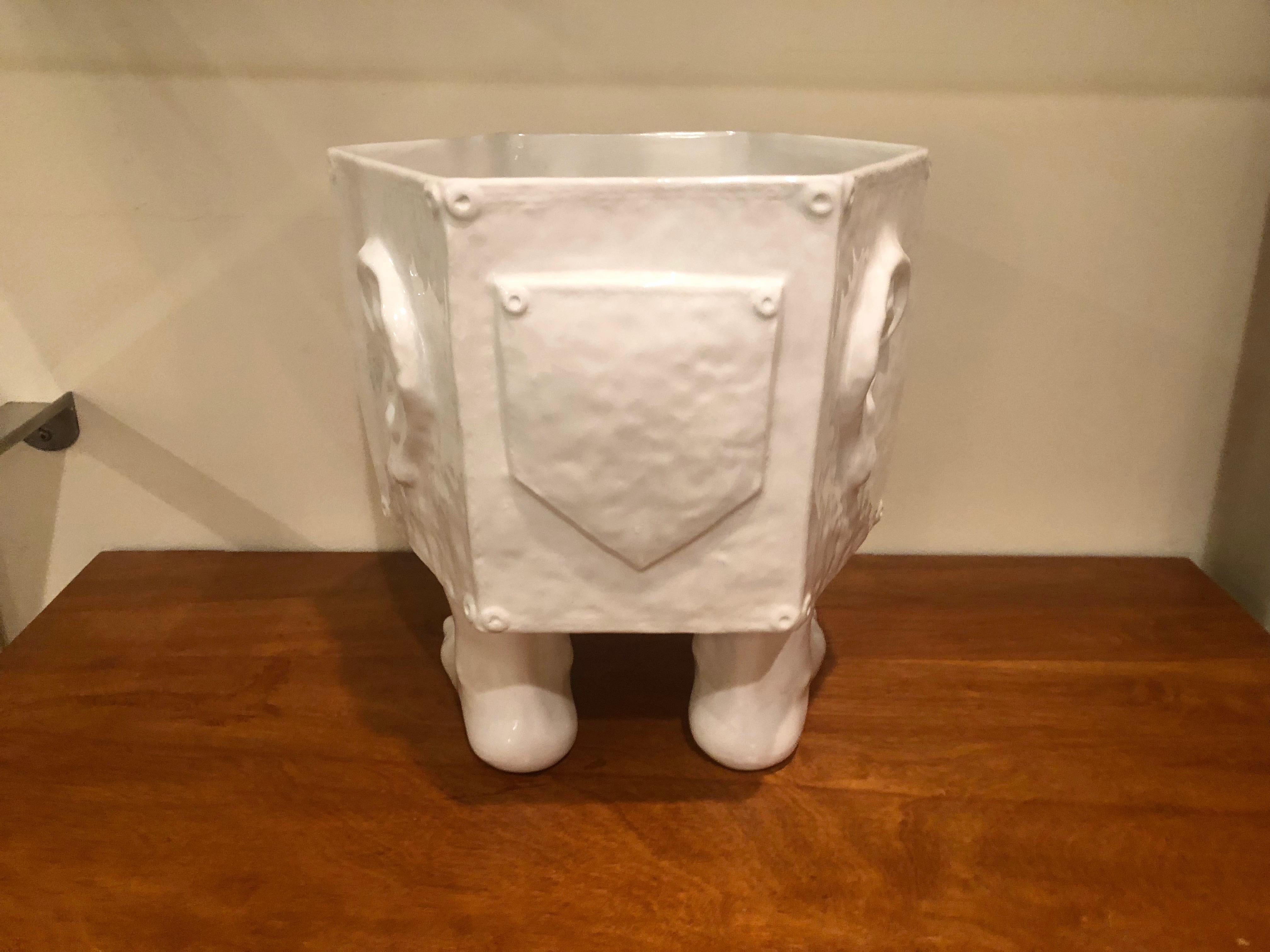 Hexagonal Body-Feature Planter in White Textured Glaze Ceramic, Italy C. 1965 2