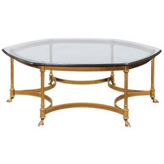 hexagonal glass coffee table Hexagonal Brass and Glass Coffee Table, 20th Century