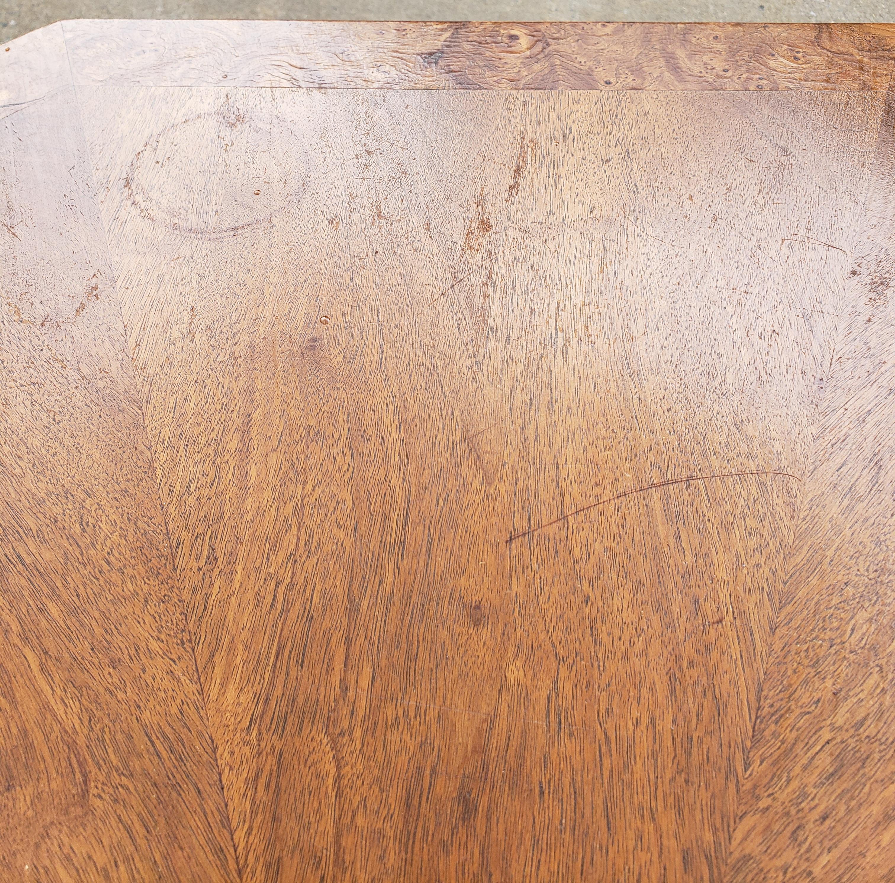 American Hexagonal Burl Bookmatched Walnut and Oak Dining Table, Center Table