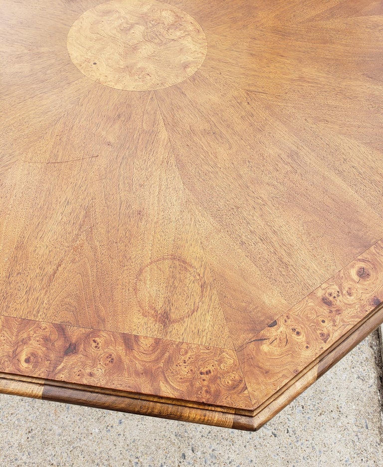 Hexagonal Burl Bookmatched Walnut and Oak Dining Table, Center Table In Good Condition For Sale In Germantown, MD