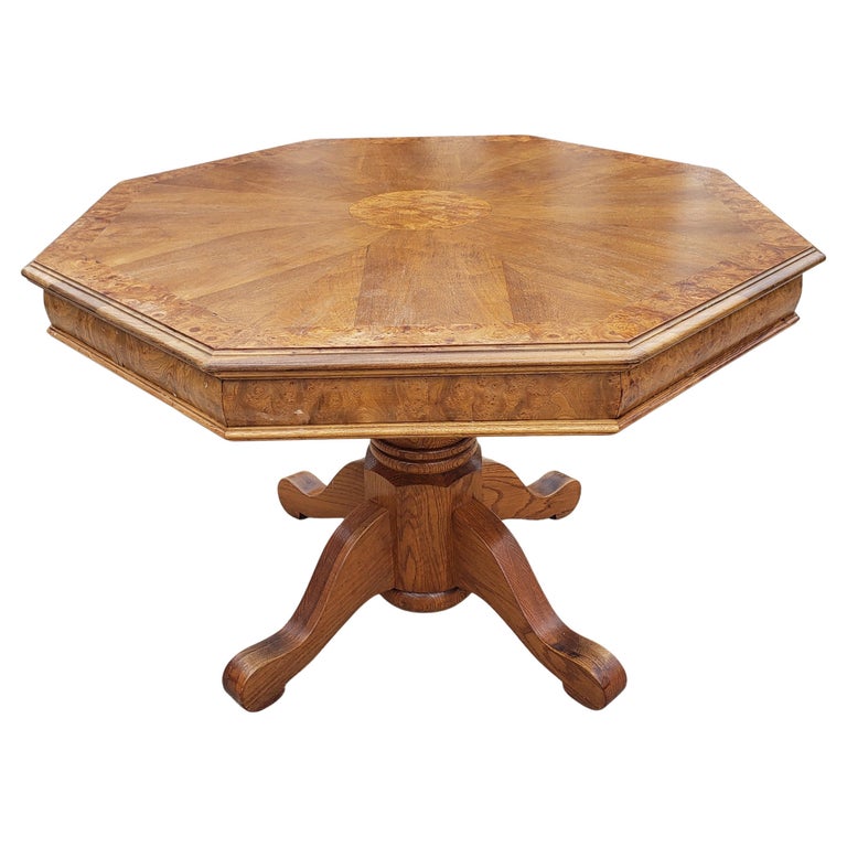 Hexagonal Burl Bookmatched Walnut and Oak Dining Table, Center Table For Sale