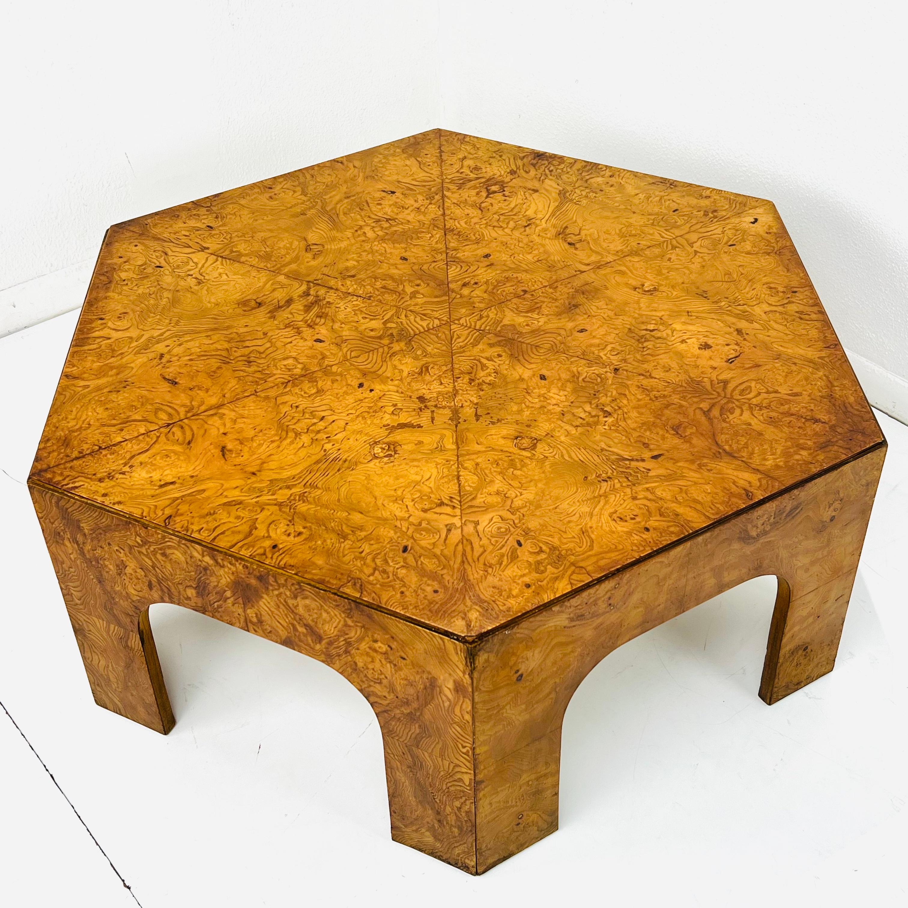Mid-Century Modern Hexagonal Burl Coffee Table by Lane