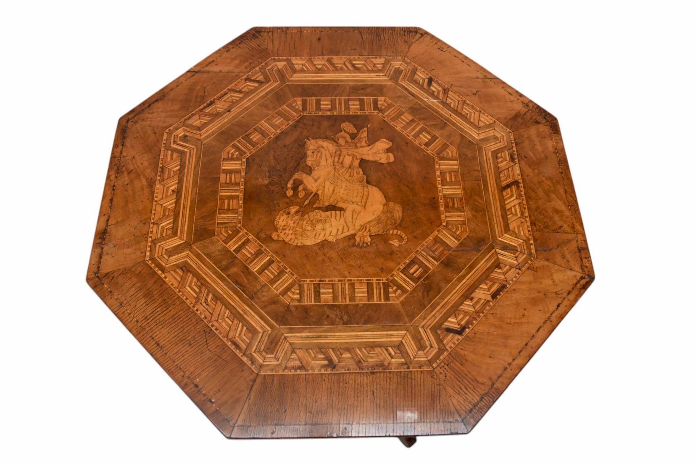 Wood Hexagonal Center Table with Marquetry Inlay Surface For Sale