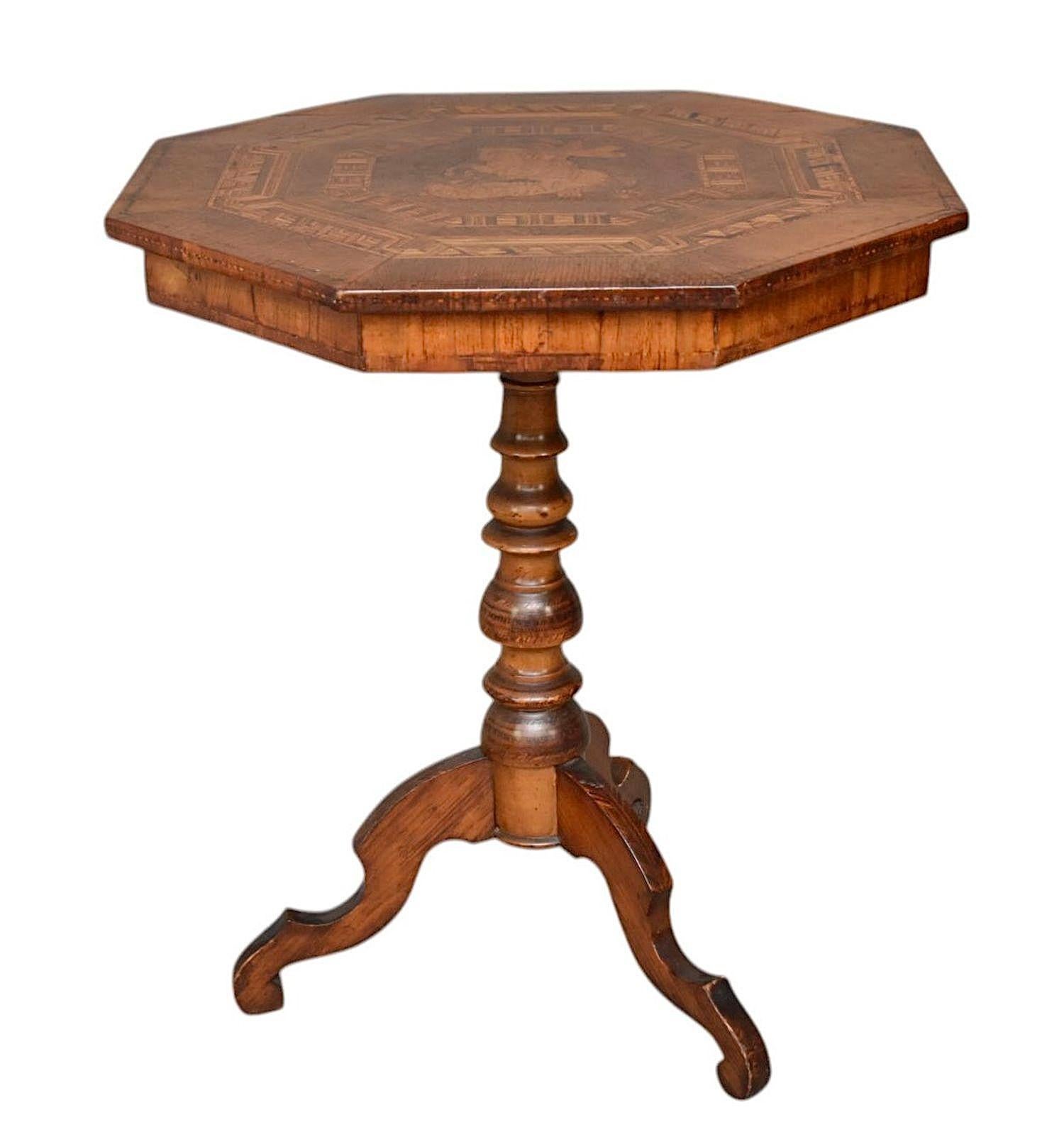 Hexagonal Center Table with Marquetry Inlay Surface For Sale 1