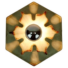 Hexagonal Ceramic Ceiling Light Flower Shape Beige Brown 1970s 1980s