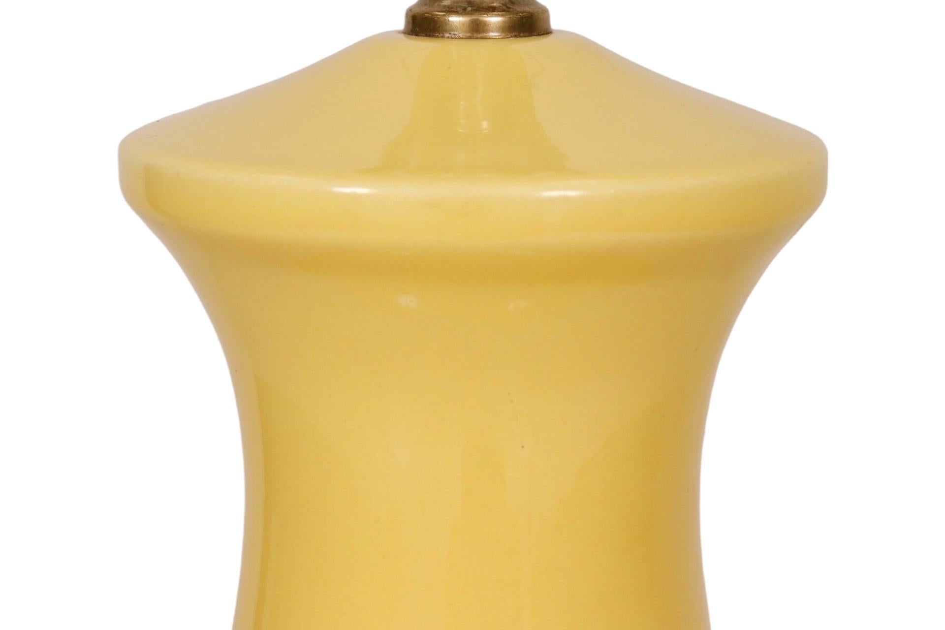 Hexagonal Ceramic Table Lamp in Yellow In Good Condition For Sale In Bradenton, FL
