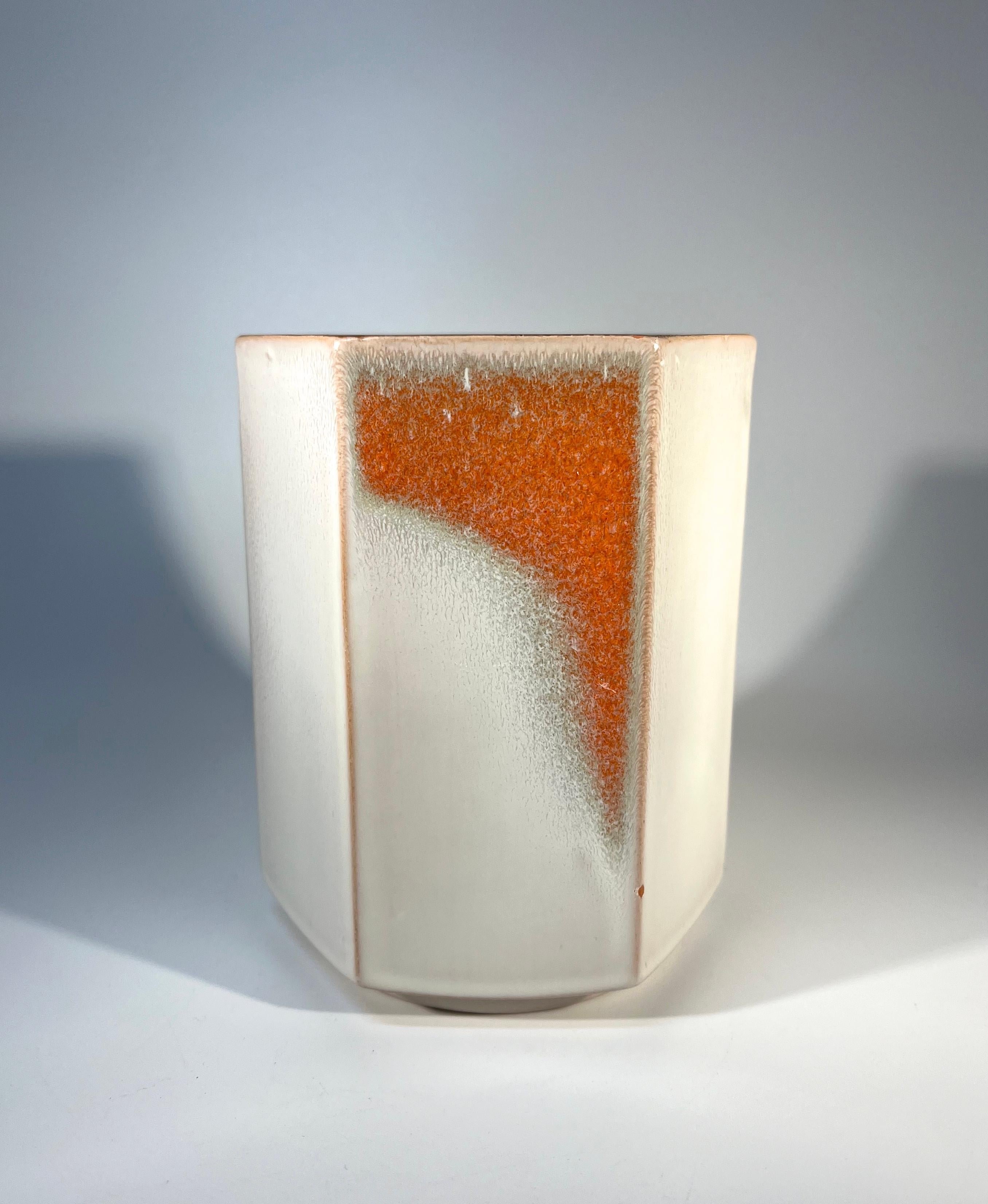Mid-Century Modern Hexagonal Ceramic Vase By Knabstrup Of Denmark, c1960 For Sale