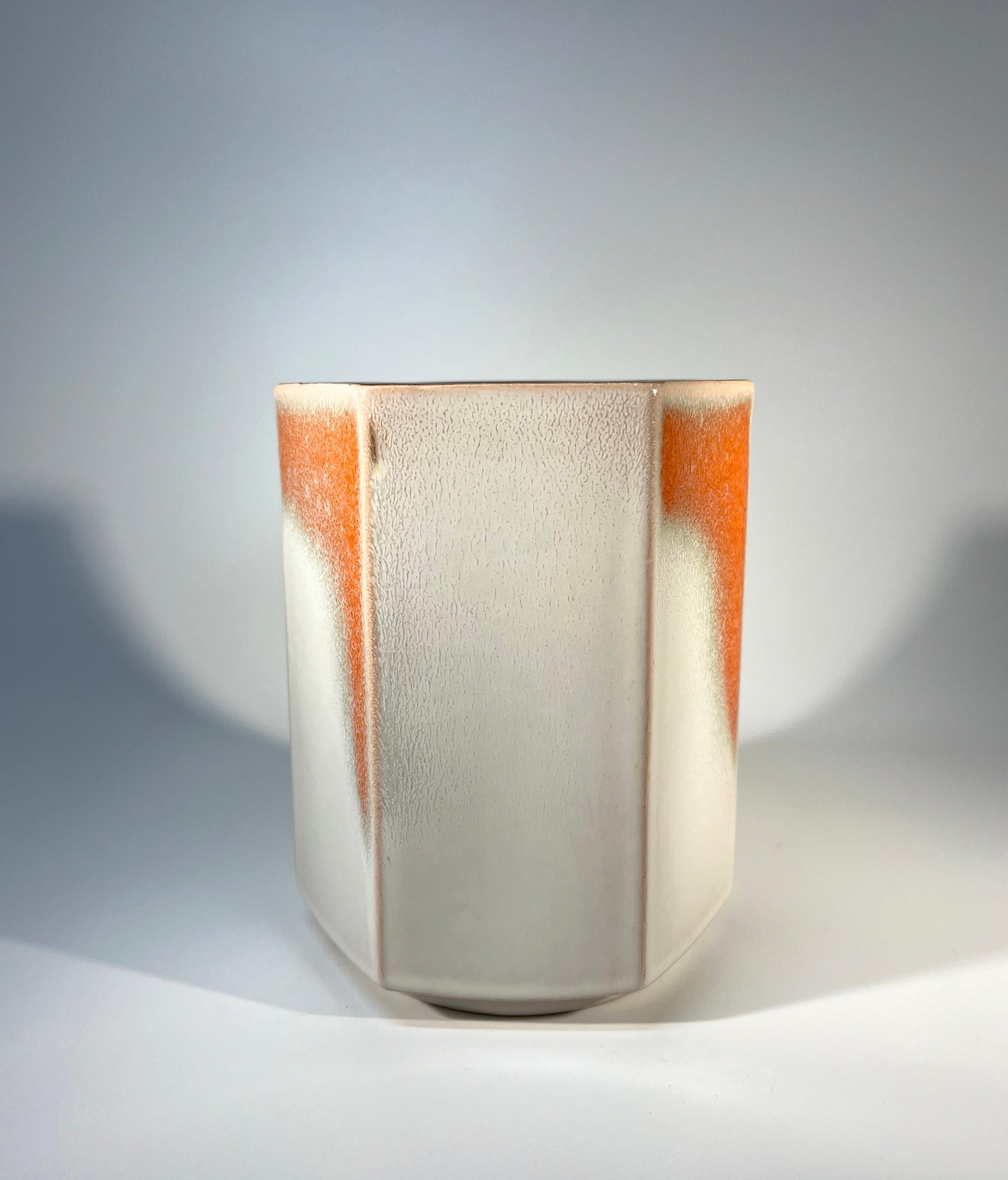Glazed Hexagonal Ceramic Vase By Knabstrup Of Denmark, c1960 For Sale