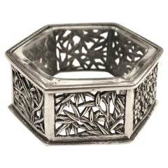 Hexagonal Chinese Silver Salt Cellar, Cumwo, Hong Kong, circa 1890