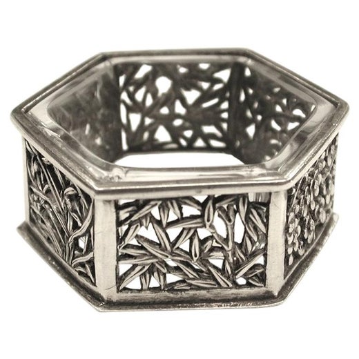 Hexagonal Chinese Silver Salt Cellar, Cumwo, Hong Kong, circa 1890