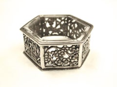 Hexagonal Chinese Silver Salt Cellar, Cumwo, Hong Kong, circa 1890