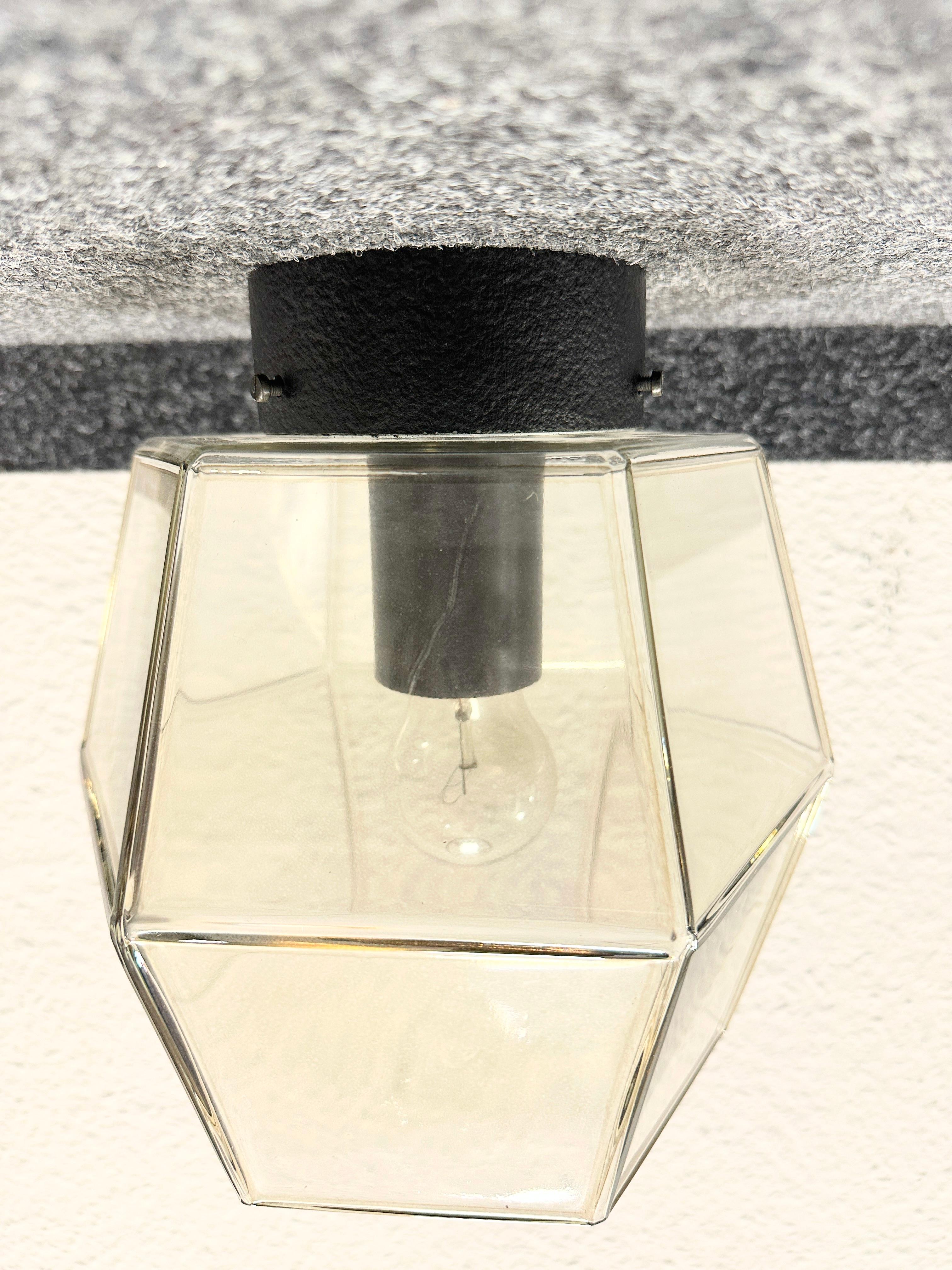 Hexagonal Smoked Glass Flush Mount by RZB Leuchten Germany, 1970s For Sale 4