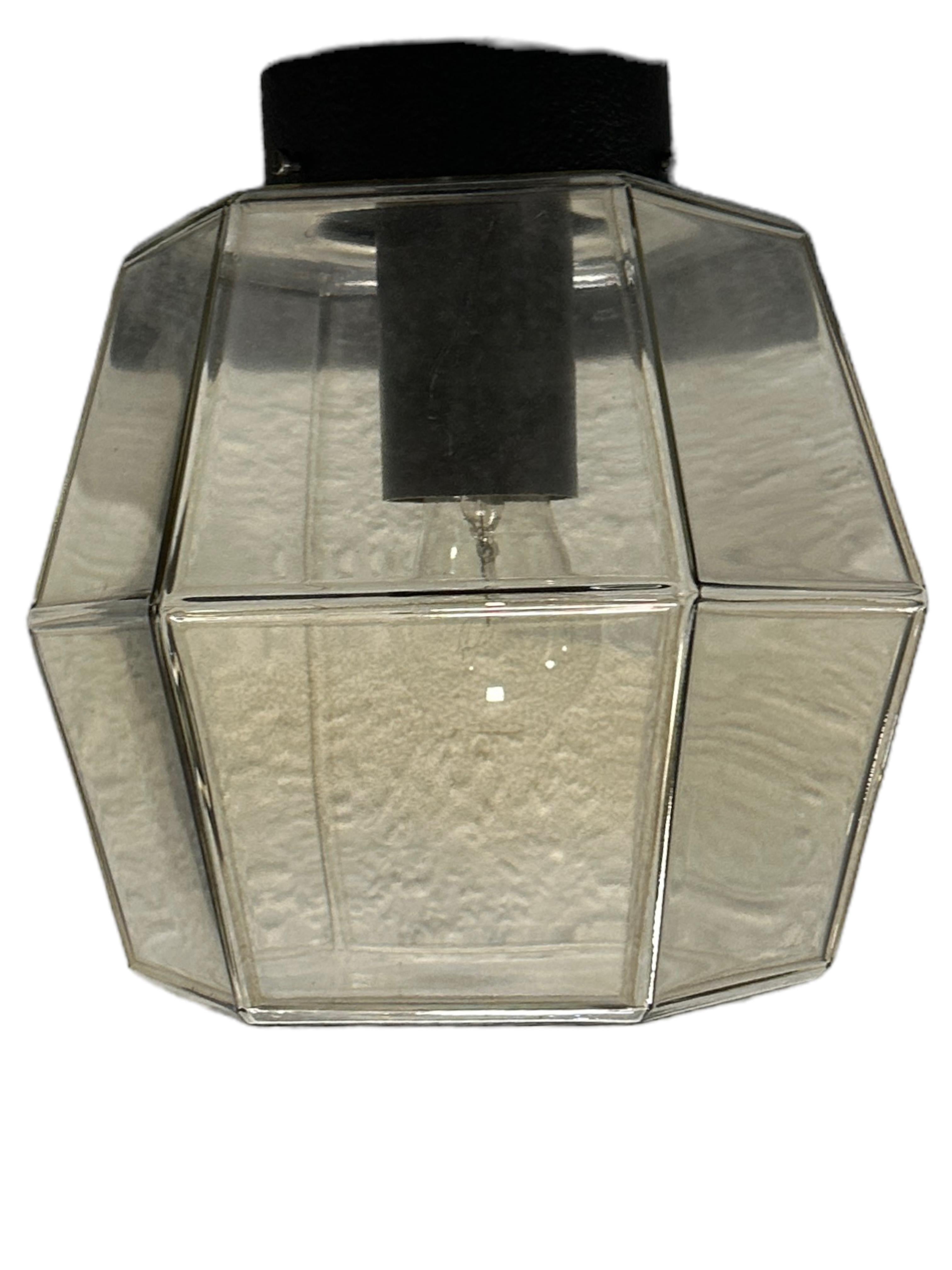 Mid-Century Modern Hexagonal Smoked Glass Flush Mount by RZB Leuchten Germany, 1970s For Sale