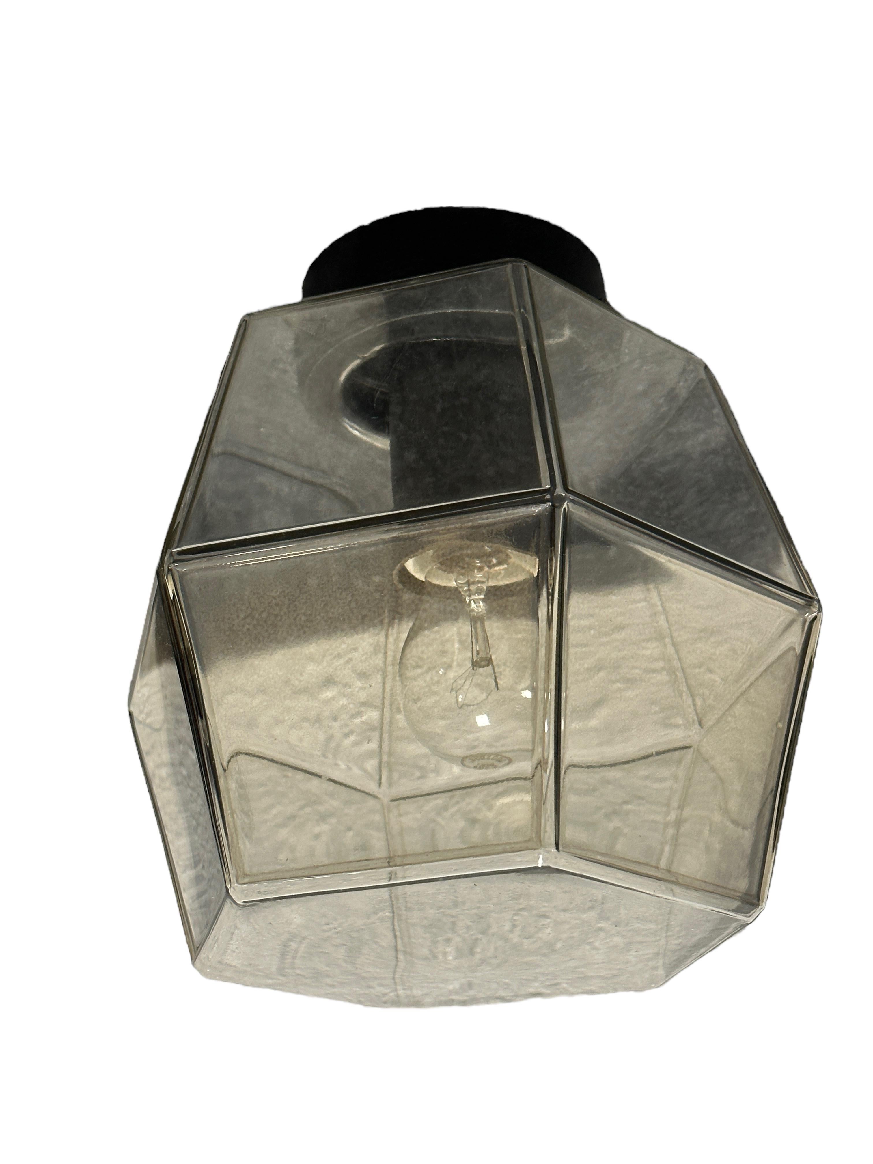 Late 20th Century Hexagonal Smoked Glass Flush Mount by RZB Leuchten Germany, 1970s For Sale
