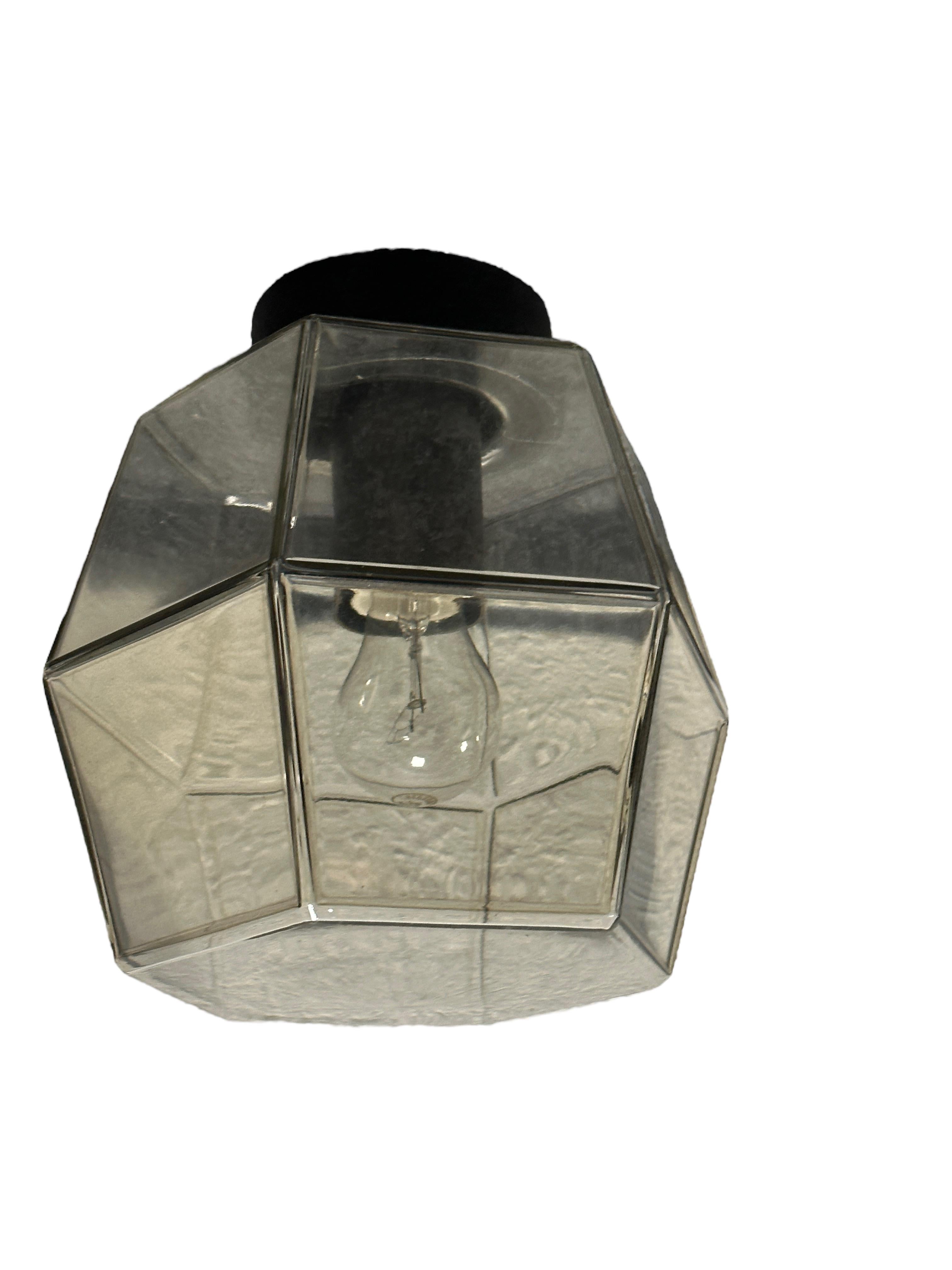 Metal Hexagonal Smoked Glass Flush Mount by RZB Leuchten Germany, 1970s For Sale