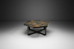 Hexagonal Coffee Table with Stone Top, Europe Mid-20th Century