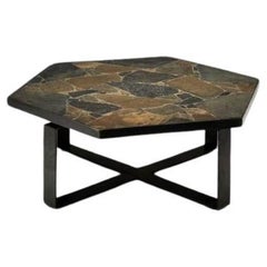 Hexagonal Coffee Table with Stone Top, Europe Mid-20th Century