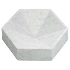 Hexagonal Constellation Bowl, Small Low in Carrara Marble, In Stock