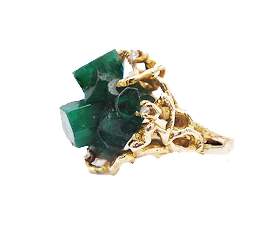 Emerald Hexagonal Beryl Crystal ring consists of superior green color set in ring.
Natural Crystal is set in hexagonal shape and  is measured as 1 inch wide x .80 