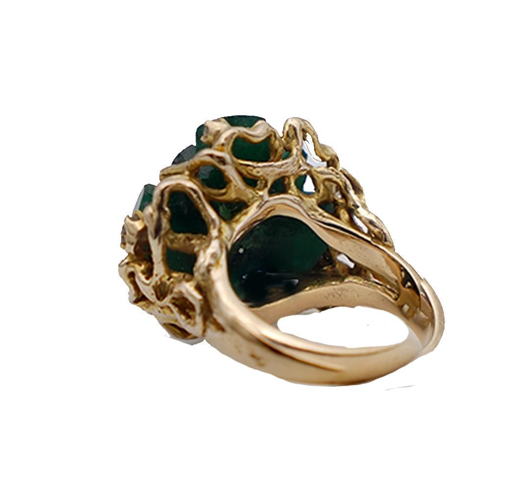Hexagonal Crystal Emerald Beryl 20 Carat Ring 14 Karat Yellow Gold In Good Condition In Laguna Hills, CA