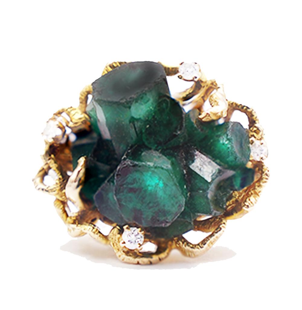 Women's or Men's Hexagonal Crystal Emerald Beryl 20 Carat Ring 14 Karat Yellow Gold