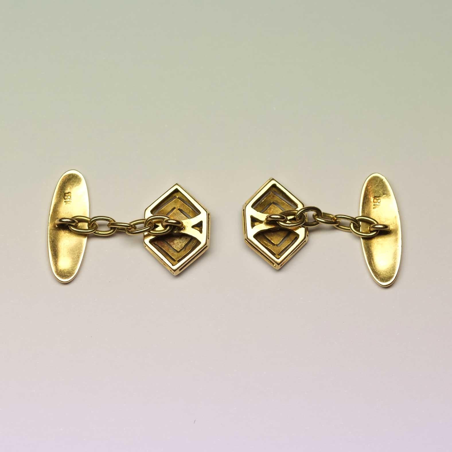 Art Deco Hexagonal Cufflinks with Diamonds and Sapphires For Sale