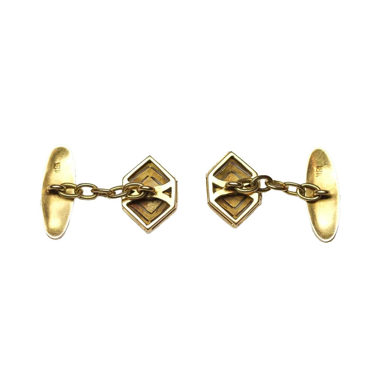 Boutons de manchette hexagonaux Art déco avec diamants et saphirs Bon état - En vente à Milano, MI