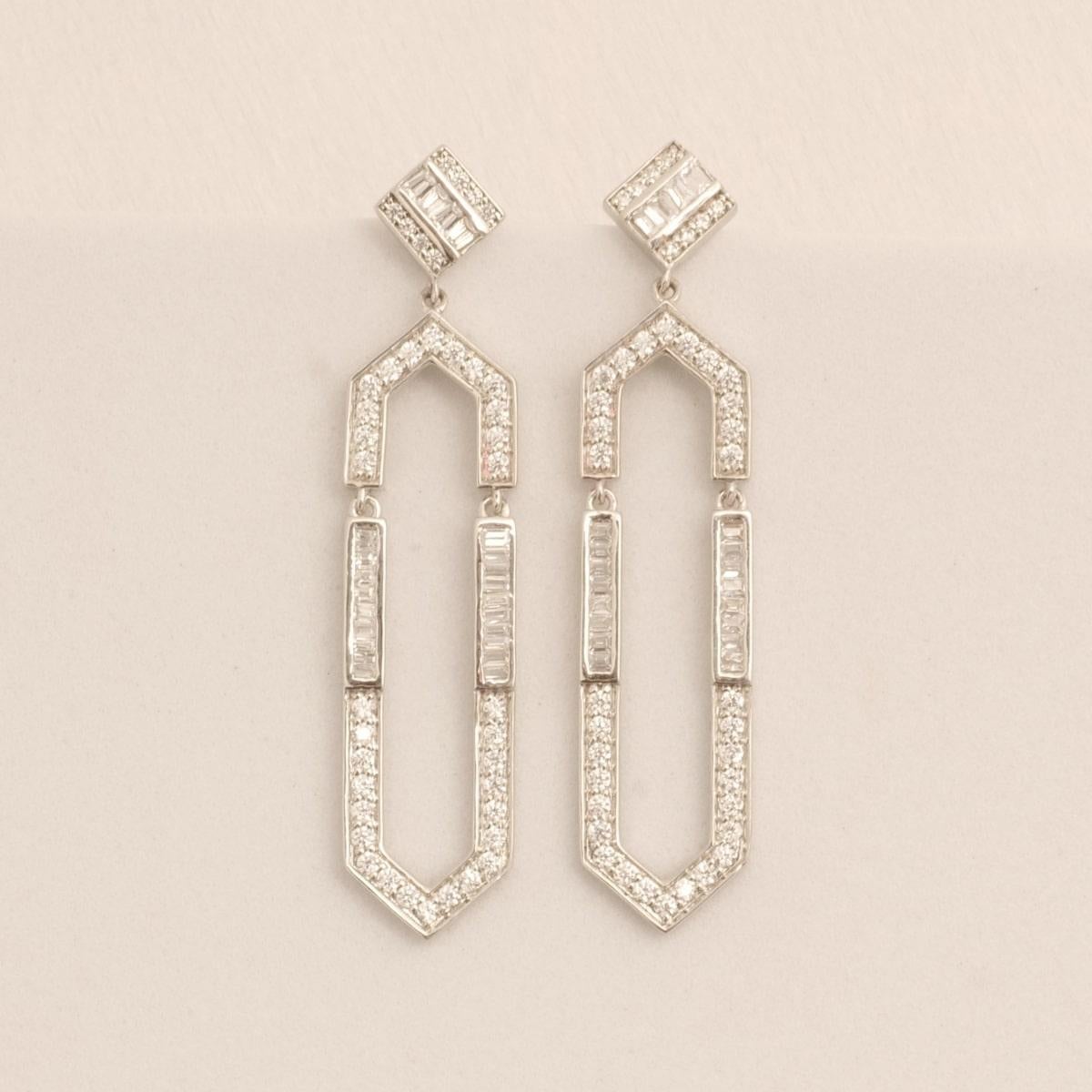 Boucles d'oreilles pendantes hexagonales en or massif 14K (certifié) en vente 2