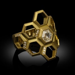 Hexagonal Diamond and 18ct Yellow Gold 'Honeycomb' Ring