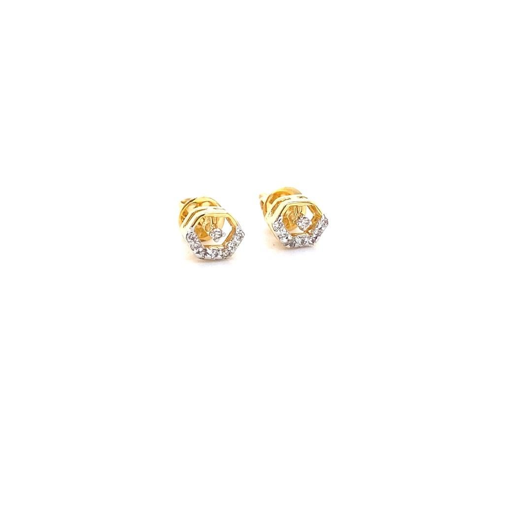 Art Deco Hexagonal Diamond Earrings For Kids/ Toddlers/ Girls in 18K Solid Gold For Sale
