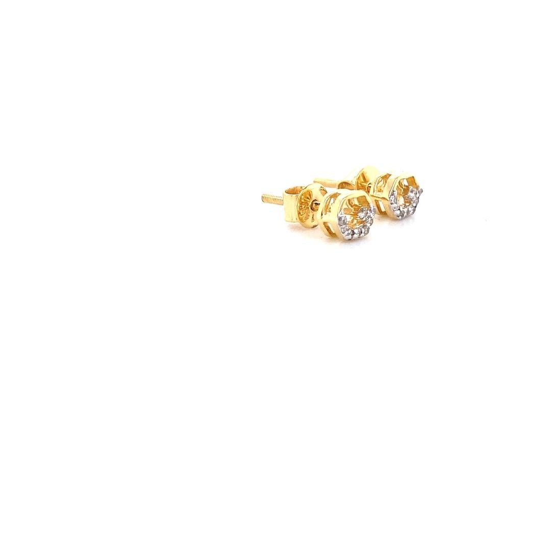 Round Cut Hexagonal Diamond Earrings For Kids/ Toddlers/ Girls in 18K Solid Gold For Sale