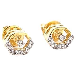 Boucles d'oreilles hexagonales en or massif 18 carats avec diamants pour enfants/enfants