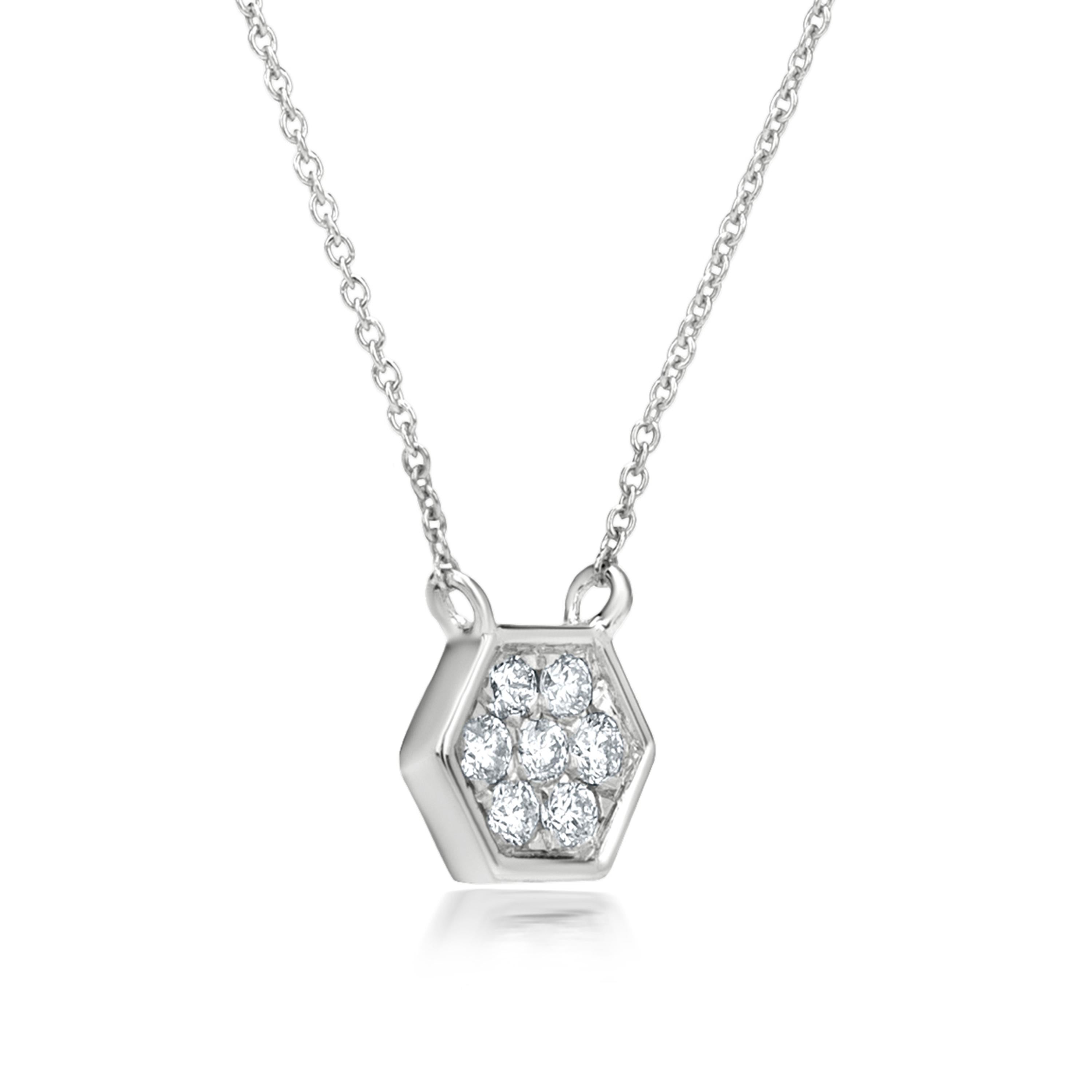 Contemporary Luxle Hexagonal Diamond Pendant Necklace in 18K White Gold