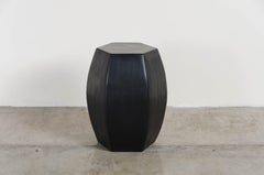 Hexagonal Drumstool, Black Lacquer by Robert Kuo, Hand Repousse, Limited