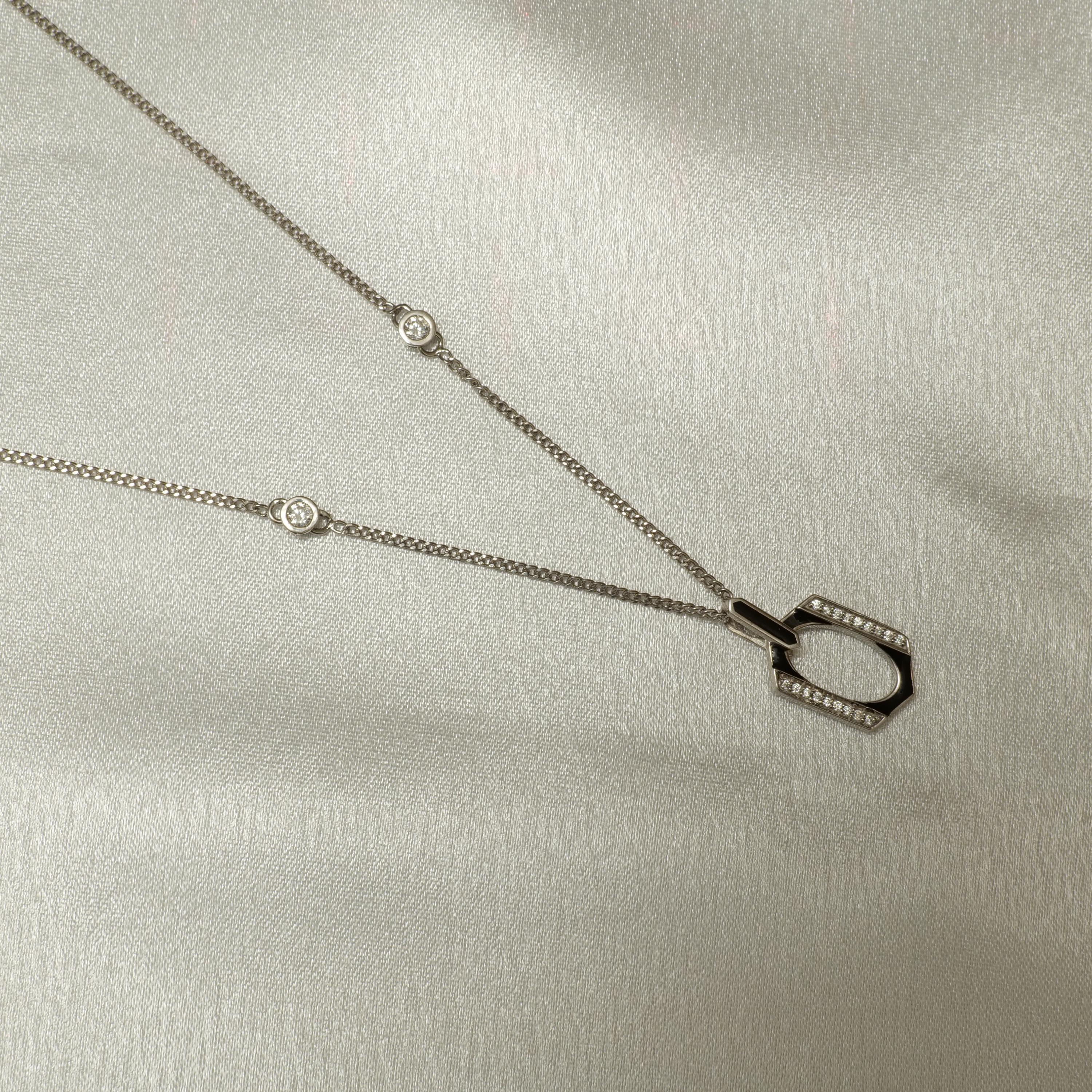 Hexagonal Enamel Diamond Pendant Necklace in 14k Solid Gold (Certified) For Sale 2