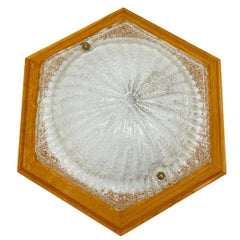 Empotrable hexagonal de cristal de Murano Hielo Marco de madera, años 80